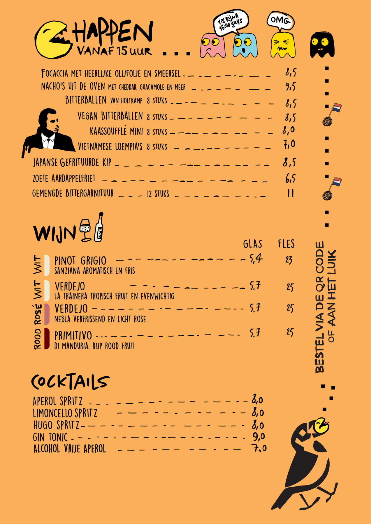 Menukaart borrelhappen, wijn en cocktails van Terrasmus